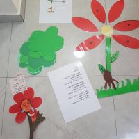 הכנה של הסטודנטיות לשבוע עבודה מעשי במעון גן ילדים בירושלים. פעילות בנושא פרחים בעקבות הספר מר סביון וגברת רקפת